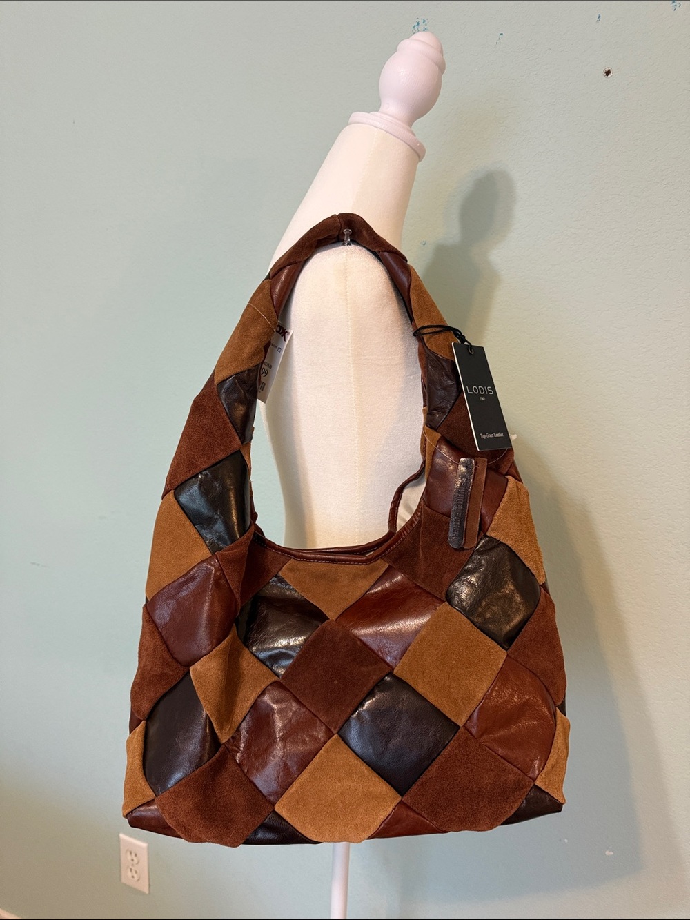 Lodis Patchwork Leather & Suede Hobo in Brown Tones